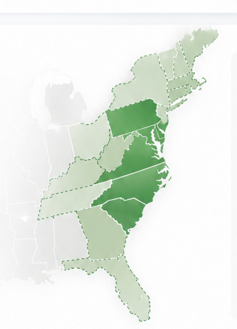Stylized map showing STRATON X's East Coast regional focus