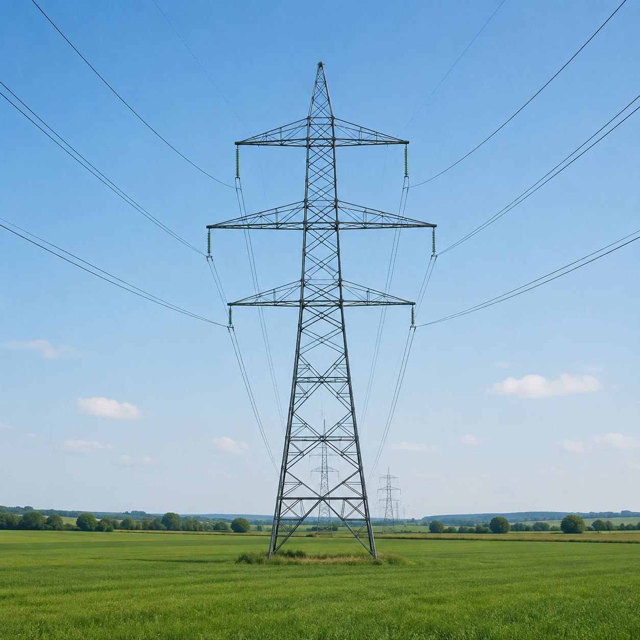 Complete electric transmission tower in the shared power grid